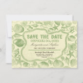 groene zeeschelpen strand bruiloft save the date kaart (Voorkant)