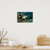 Groene zeeschildpad na rusten tussen koraalrif | poster (Keuken)
