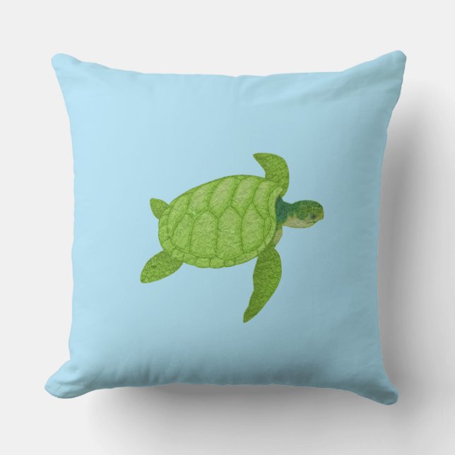 Groene zeeschildpad op turquoise achtergrond kussen (Voorkant)