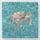 Groene Zeeschildpad Stenen Onderzetter (Voorkant)