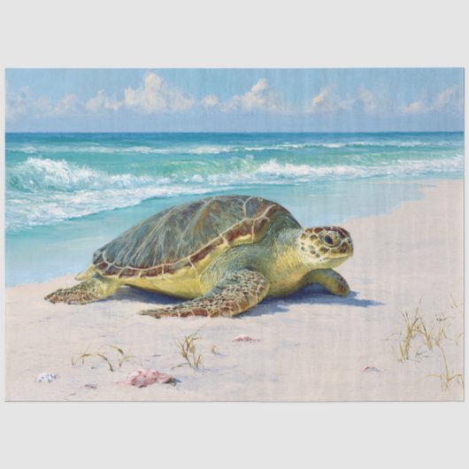 Groene Zeeschildpad Strand Decoupage Tissuepapier (Voorkant)