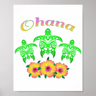 Groene zeeschildpadden Hawaiian Ohana Poster