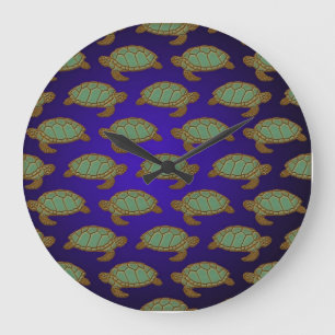 Groene Zeeschildpadpatroon op Blauw Grote Klok