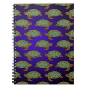 Groene Zeeschildpadpatroon op Blauw Notitieboek