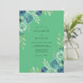 Groene Zeeschuim Weelderige Waterverf Bruiloft Kaart (Staand voorkant)