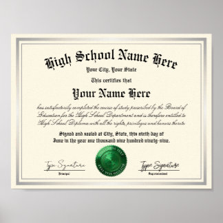 Groene zegel Middelbare School Diploma, thuisonder Poster