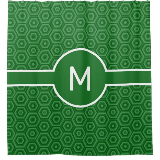 Groene zeshoeken met centraal geometrisch monogram douchegordijn (Voorkant)
