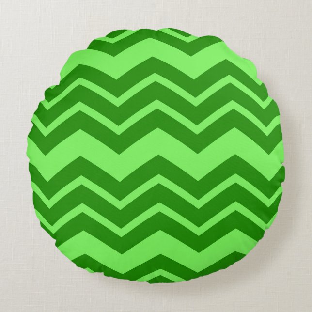 Groene Zig Zag Chevron Patroon Ontwerp Rond Kussen (Voorkant)