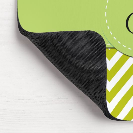 Groene zigzag, Chevron, Blauwe Stripes, Monogram Muismat (Hoek)