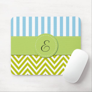 Groene zigzag, Chevron, Blauwe Stripes, Monogram Muismat