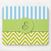 Groene zigzag, Chevron, Blauwe Stripes, Monogram Muismat (Voorkant)