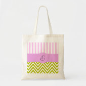 Groene zigzag, Chevron, roze strips, monogram Tote Bag (Voorkant)