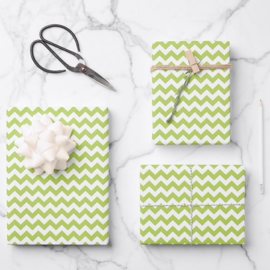 Groene zigzag, Groene Chevron, Geometrisch Patroon Inpakpapier Vel (Voorkant)