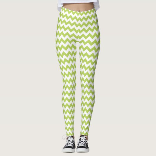 Groene zigzag, Groene Chevron, Geometrisch Patroon Leggings (Voorkant)