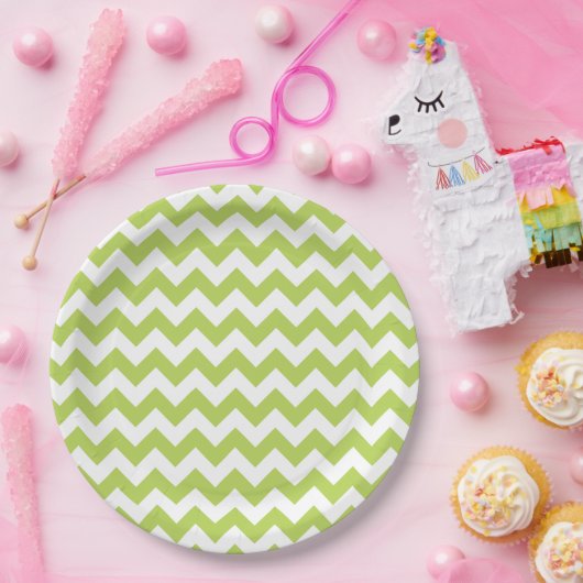 Groene zigzag, Groene Chevron, Geometrisch Patroon Papieren Bordje (Feest)