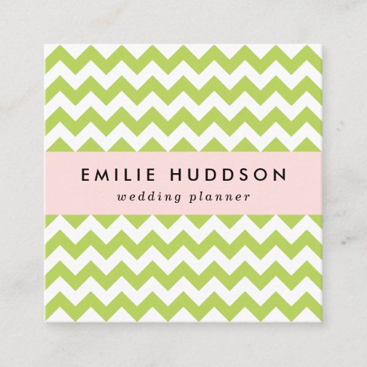 Groene zigzag, Groene Chevron, Geometrisch Patroon Vierkante Visitekaartje (Voorkant)