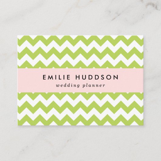 Groene zigzag, Groene Chevron, Geometrisch Patroon Visitekaartje (Voorkant)