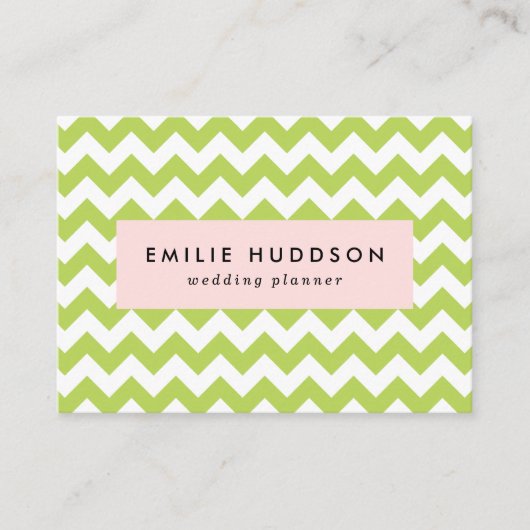 Groene zigzag, Groene Chevron, Geometrisch Patroon Visitekaartje (Voorkant)