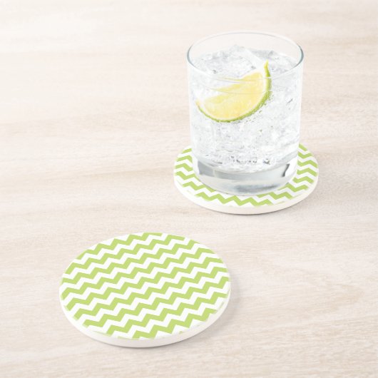 Groene zigzag, Groene Chevron, Geometrisch Patroon Zandsteen Onderzetter (Zijkant)