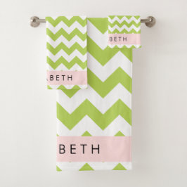 Groene zigzag, Groene Chevron, Jouw naam Bad Handdoek