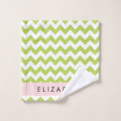 Groene zigzag, Groene Chevron, Jouw naam Bad Handdoek (Wasdoekje)