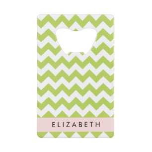 Groene zigzag, Groene Chevron, Jouw naam Creditkaart Flessenopener