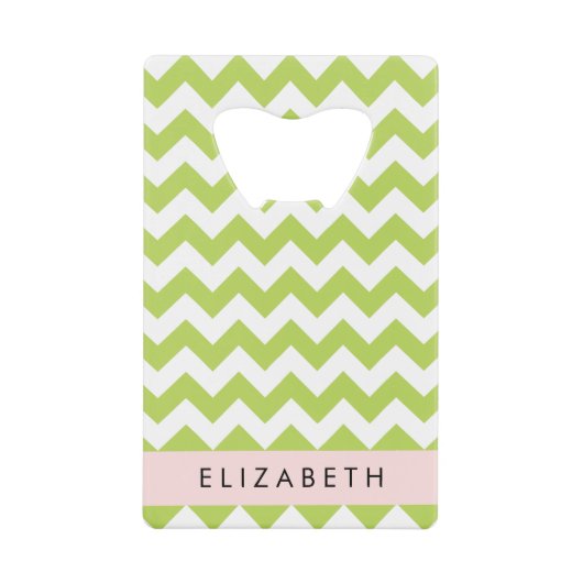 Groene zigzag, Groene Chevron, Jouw naam Creditkaart Flessenopener (Voorkant)