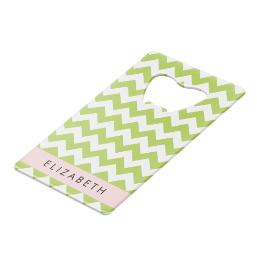 Groene zigzag, Groene Chevron, Jouw naam Creditkaart Flessenopener (Voorkant Gekanteld)