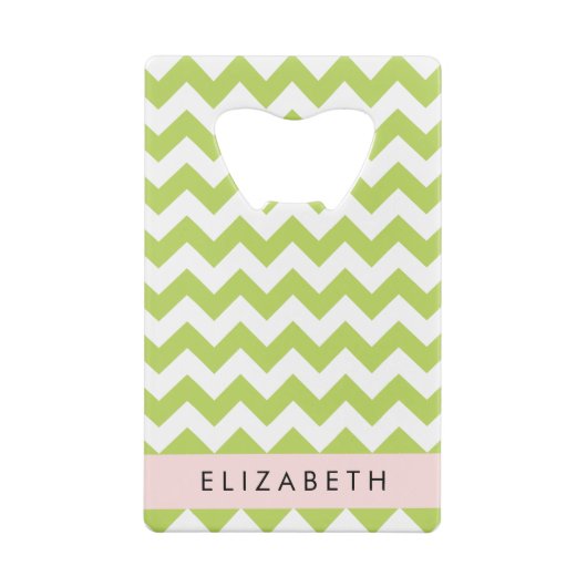 Groene zigzag, Groene Chevron, Jouw naam Creditkaart Flessenopener (Achterkant)