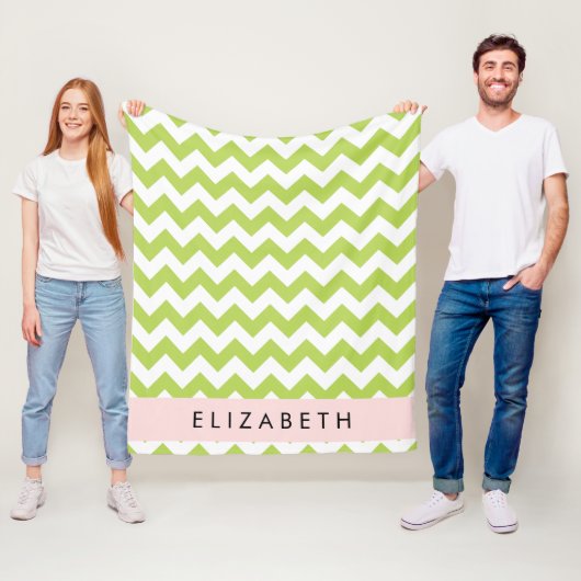 Groene zigzag, Groene Chevron, Jouw naam Fleece Deken (In situ)