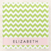 Groene zigzag, Groene Chevron, Jouw naam Glazen Onderzetter (Voorkant)