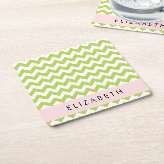 Groene zigzag, Groene Chevron, Jouw naam Kartonnen Onderzetters (Schuin)
