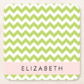 Groene zigzag, Groene Chevron, Jouw naam Kartonnen Onderzetters (Voorkant)