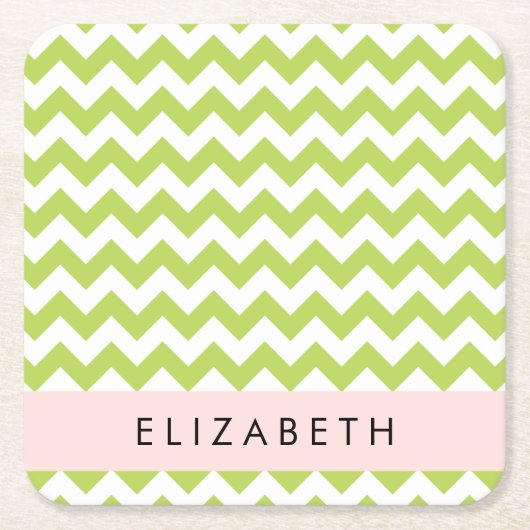 Groene zigzag, Groene Chevron, Jouw naam Kartonnen Onderzetters (Voorkant)