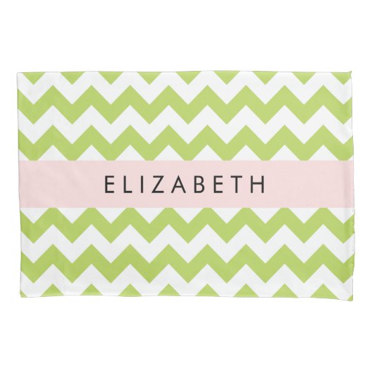 Groene zigzag, Groene Chevron, Jouw naam Kussensloop (Voorkant)