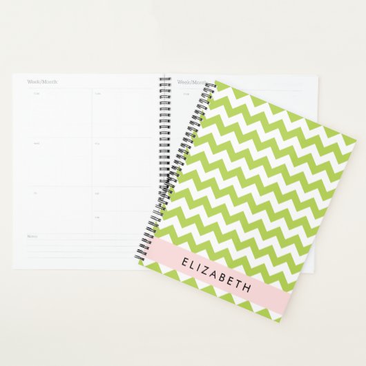 Groene zigzag, Groene Chevron, Jouw naam Planner (Display)