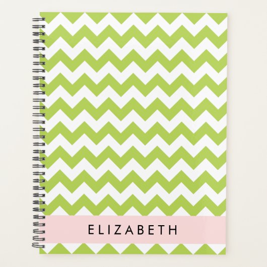 Groene zigzag, Groene Chevron, Jouw naam Planner (Voorkant)