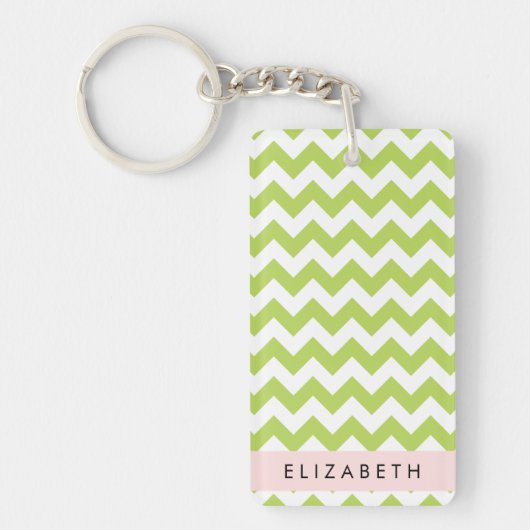 Groene zigzag, Groene Chevron, Jouw naam Sleutelhanger (Voorkant)