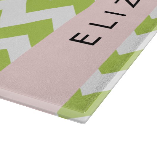 Groene zigzag, Groene Chevron, Jouw naam Snijplank (Hoek)