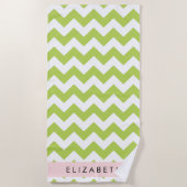 Groene zigzag, Groene Chevron, Jouw naam Strandlaken (Voorkant)