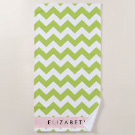 Groene zigzag, Groene Chevron, Jouw naam Strandlaken