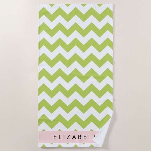 Groene zigzag, Groene Chevron, Jouw naam Strandlaken (Voorkant)