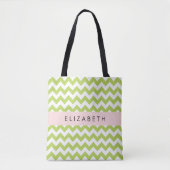 Groene zigzag, Groene Chevron, Jouw naam Tote Bag (Voorkant)