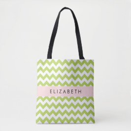 Groene zigzag, Groene Chevron, Jouw naam Tote Bag