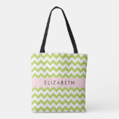 Groene zigzag, Groene Chevron, Jouw naam Tote Bag (Achterkant)