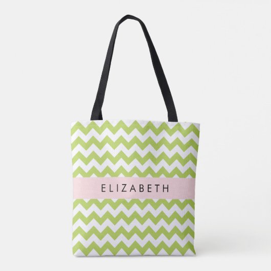 Groene zigzag, Groene Chevron, Jouw naam Tote Bag (Achterkant)