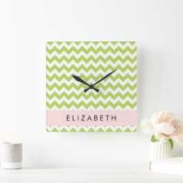 Groene zigzag, Groene Chevron, Jouw naam Vierkante Klok