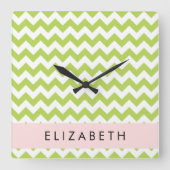 Groene zigzag, Groene Chevron, Jouw naam Vierkante Klok (Voorkant)