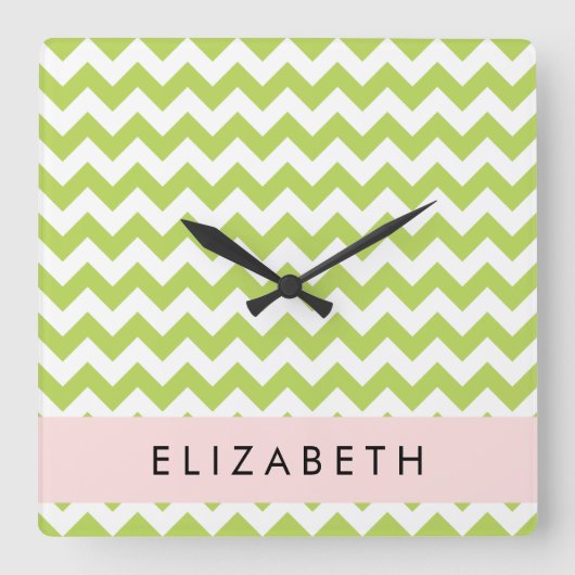 Groene zigzag, Groene Chevron, Jouw naam Vierkante Klok (Voorkant)