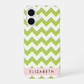 Groene Zigzag, Groene Chevron, Uw Naam iPhone 16 Hoesje (Achterkant)